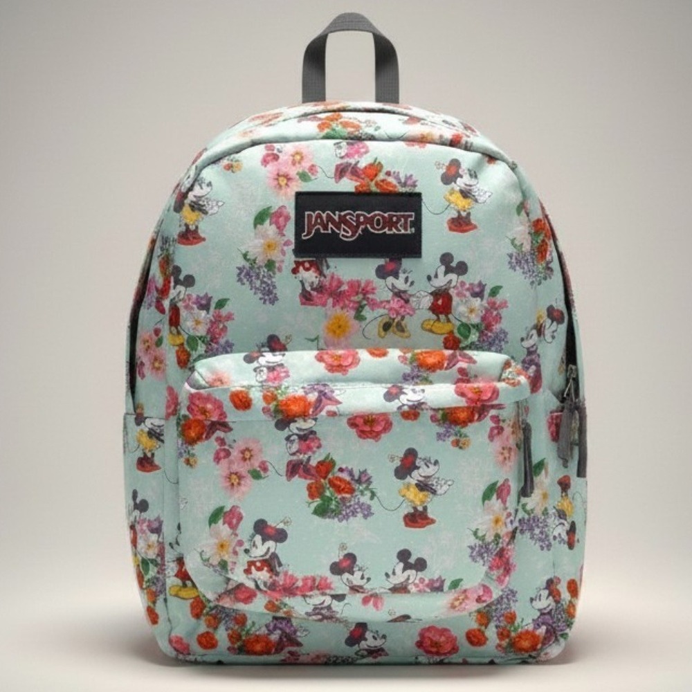 JanSport Disney Mickey Minnie Mouse Floral Backpack Mint Green Daypack JS0A32X6